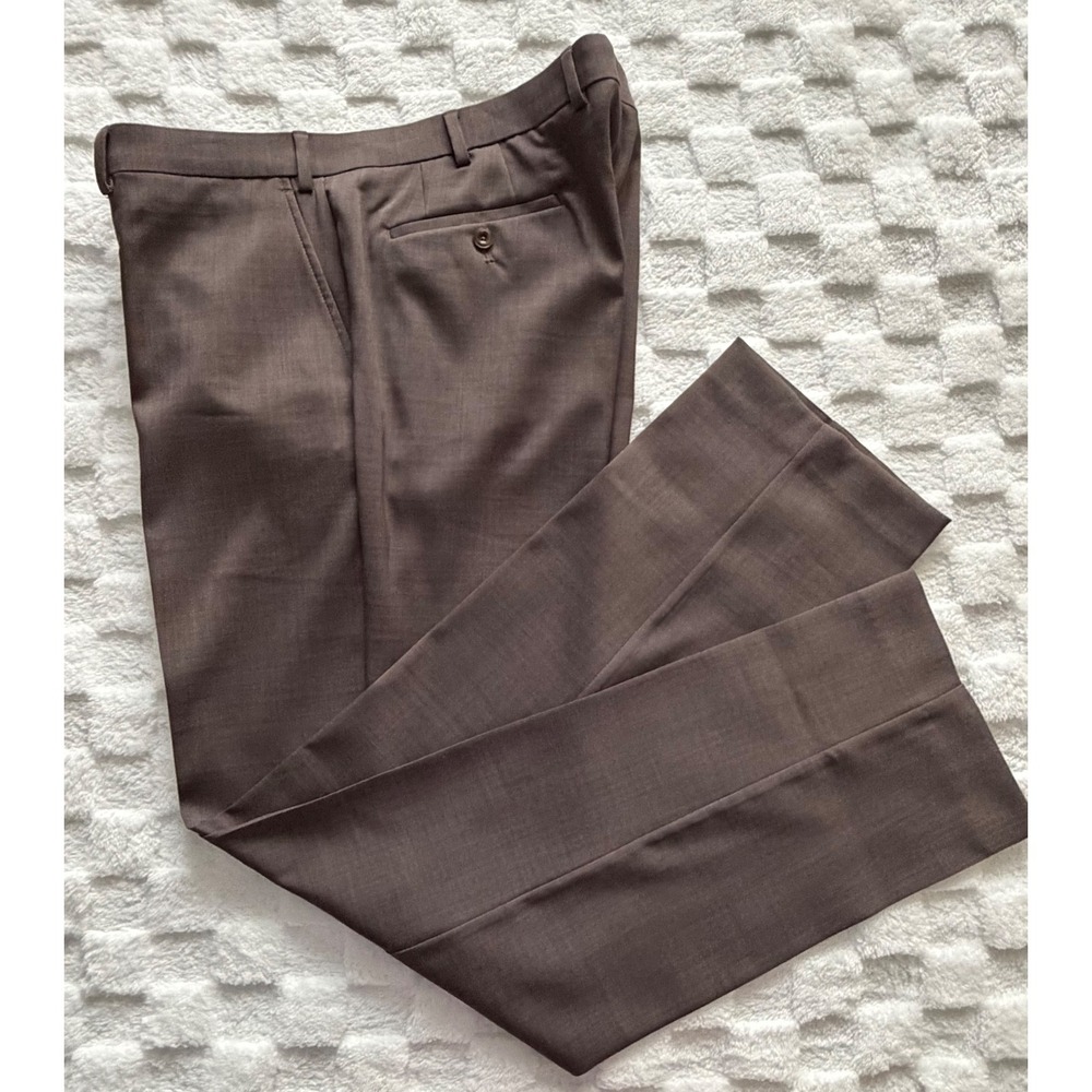 Michael Kors Mens Brown Flat Front Dress Pants 38W x 32L Stretch Straight Leg